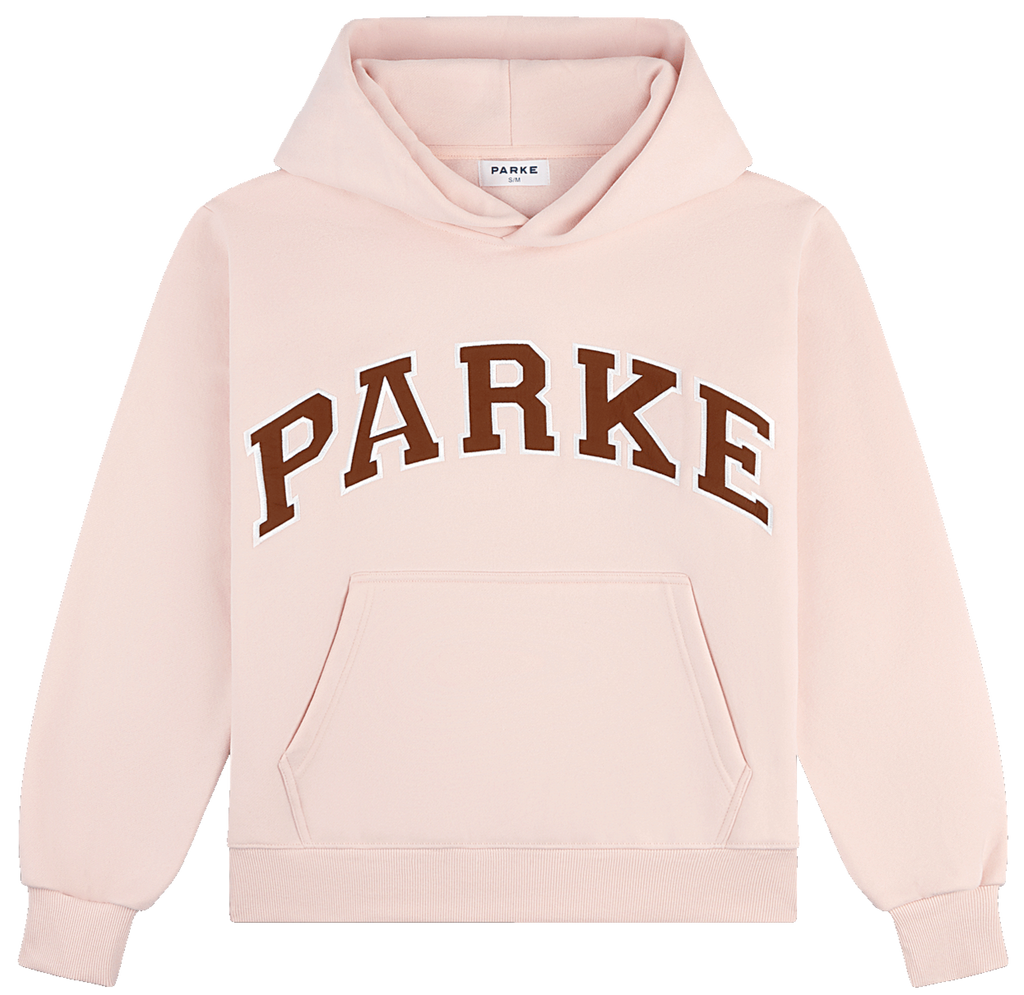 varsity hoodie sweatshirt flat lay -rose + mocha