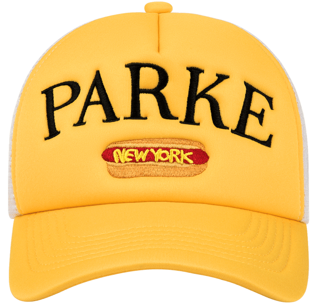 Hot Dog Trucker flat lay -yellow