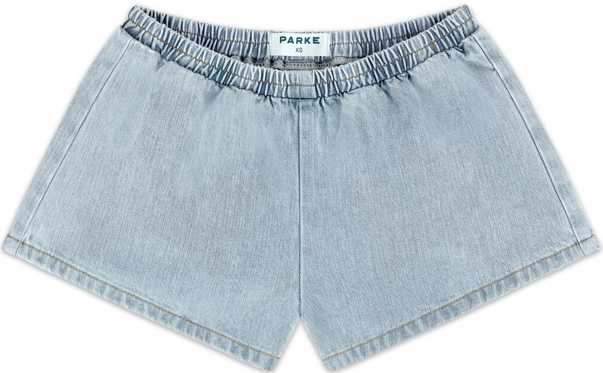 elastic denim short flat lay -light wash